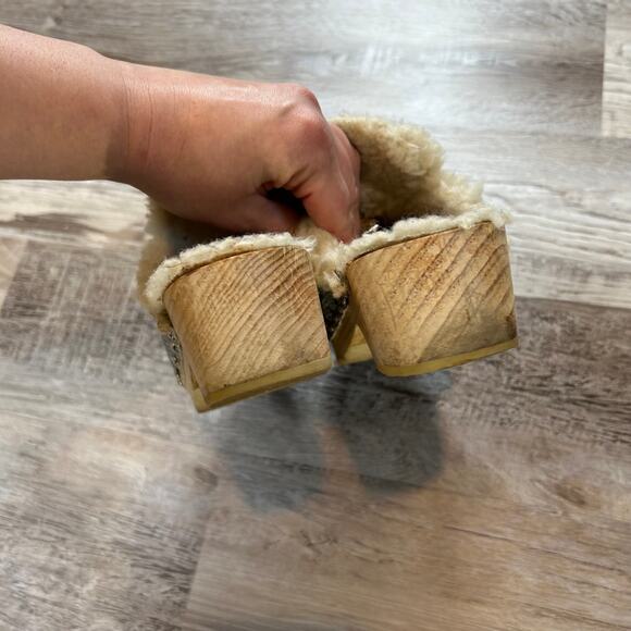Pilcro Faux Shearling Snakeskin Clogs Wood Platform Mule Slip Ons Size 9 - Picture 7 of 12